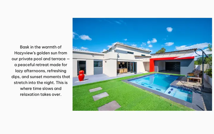 The Grace House website showing the private pool and sun terrace